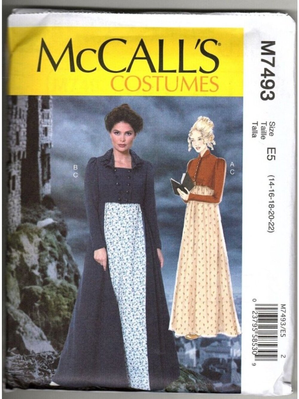 McCalls M7493 Misses 14-22 Regency Dress Costume Historical Uncut Sewing Pattern